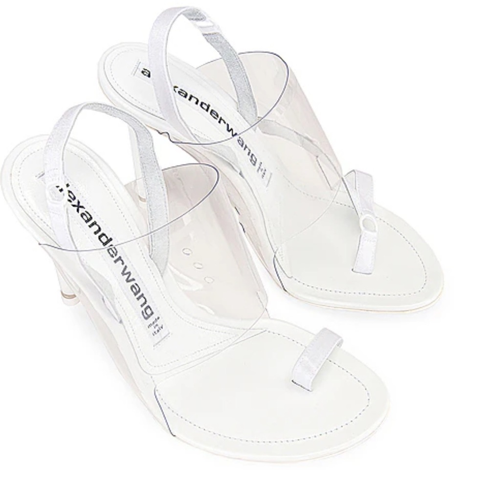 Alexander Wang White Stiletto Heels with Transparent Straps